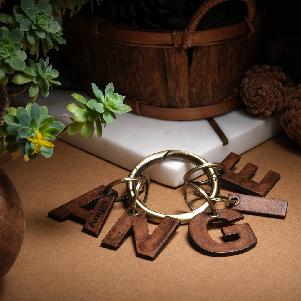 Personalized Leather Keychain – Custom Initial & Symbol Engraving