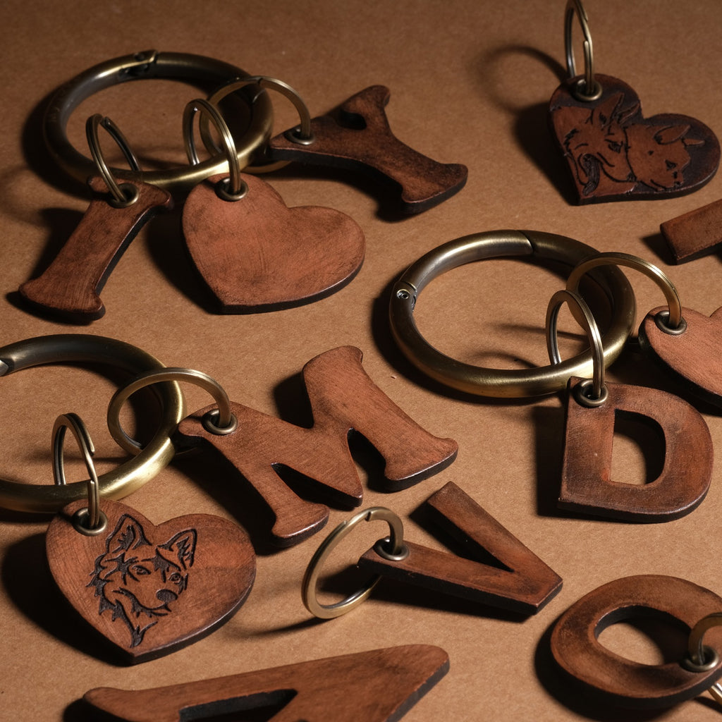 Personalized Leather Keychain – Custom Initial & Symbol Engraving