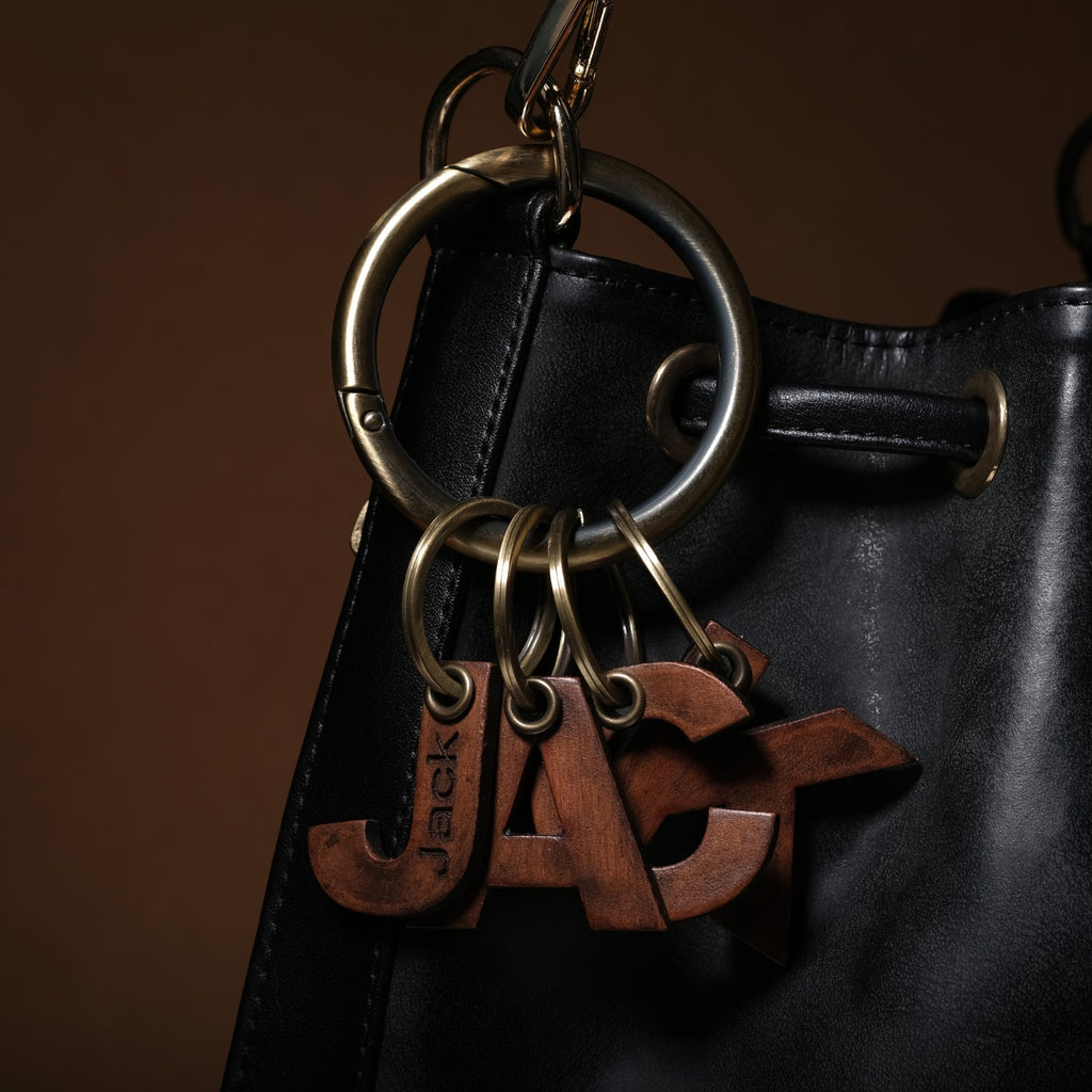 Personalized Leather Keychain – Custom Initial & Symbol Engraving