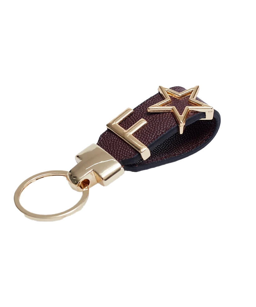 Personalized Burgundy Leather Keychain with Custom Letter