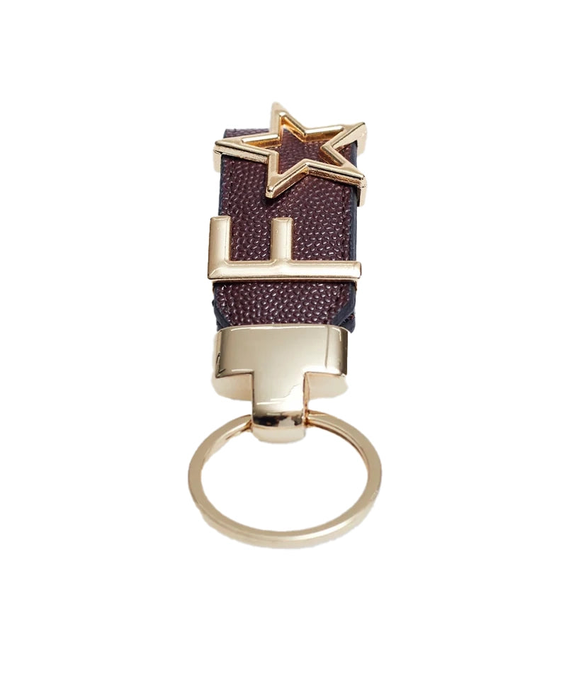 Personalized Burgundy Leather Keychain with Custom Letter