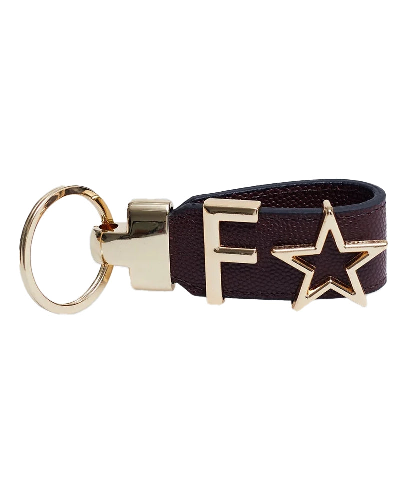 Personalized Burgundy Leather Keychain with Custom Letter