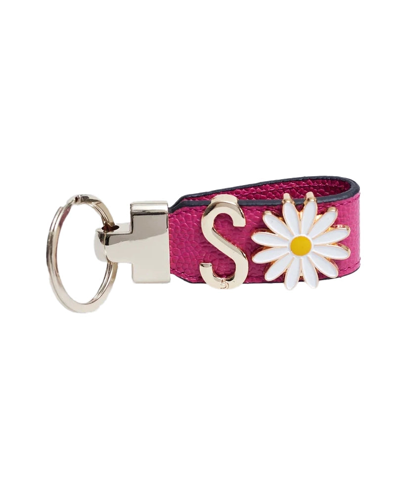 Personalized Fuchsia Leather Keychain with Custom Letter