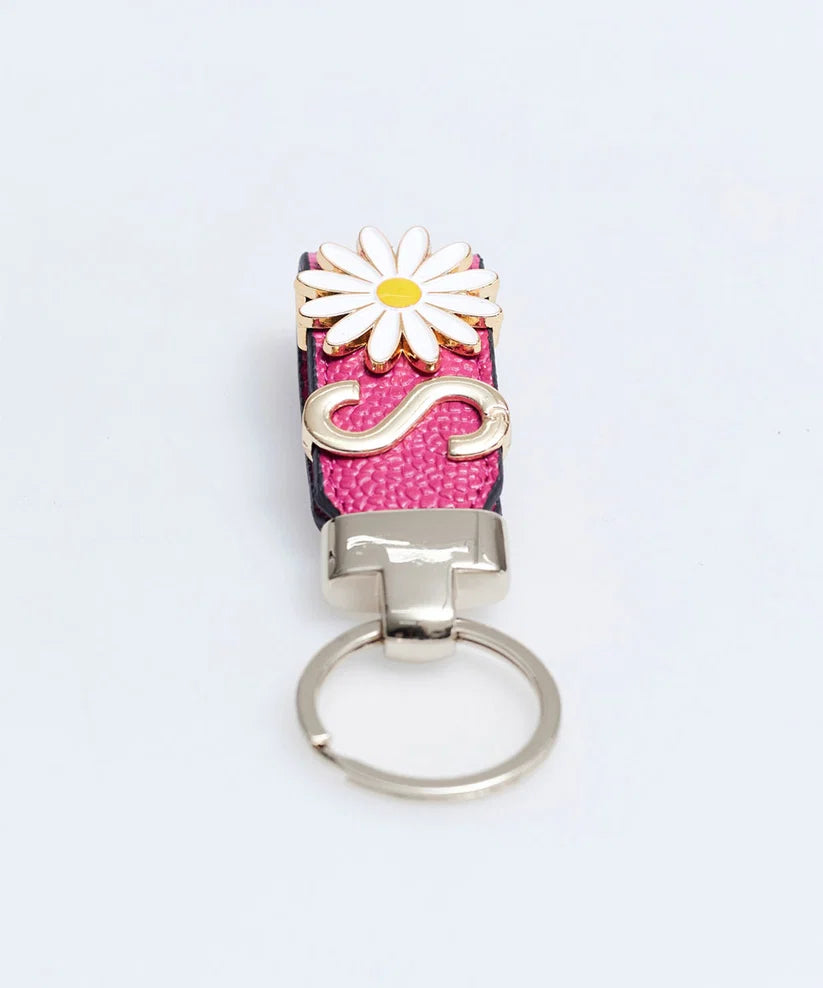 Personalized Fuchsia Leather Keychain with Custom Letter