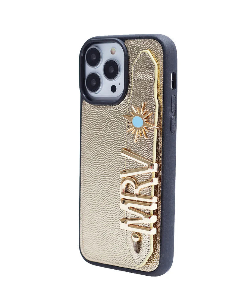 Personalized Gold Leather iPhone Case | Handmade Genuine Calfskin