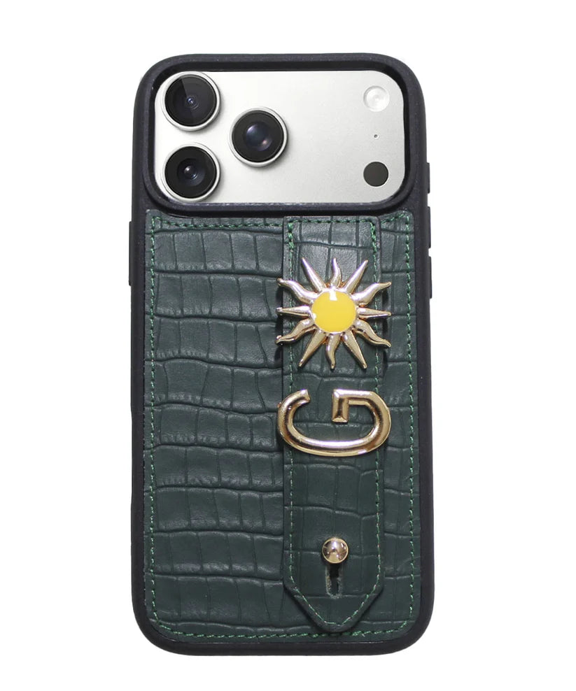 Personalized Green Croco Leather iPhone Case | Handmade Genuine Calfskin