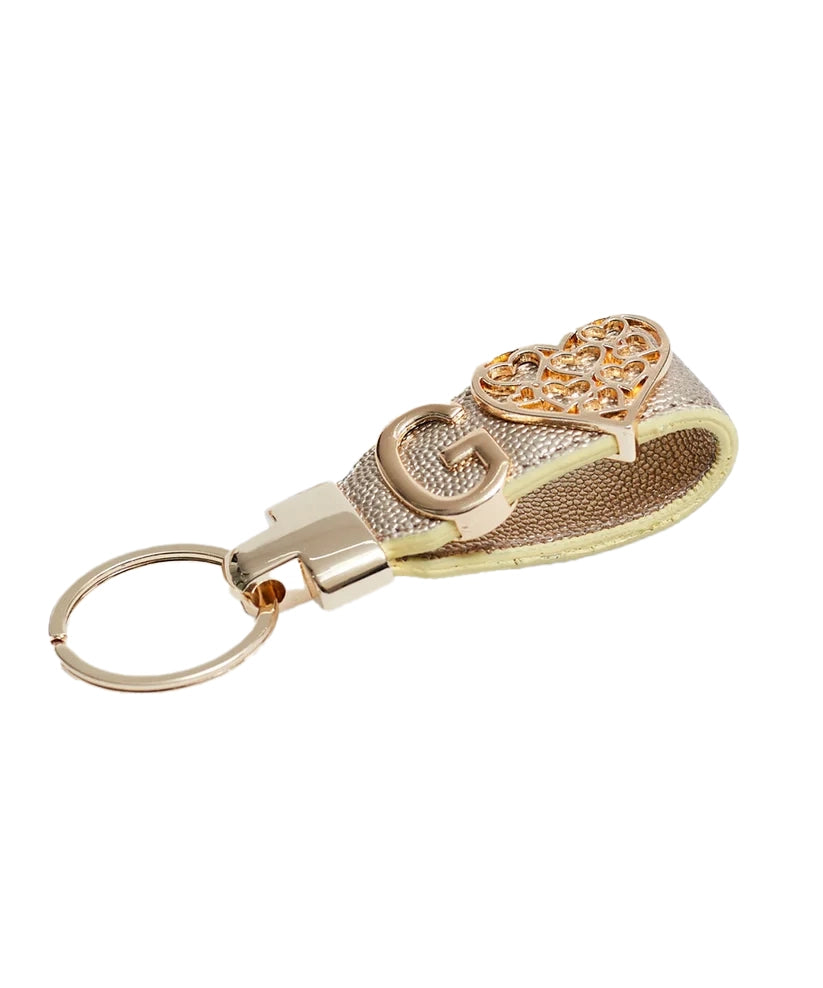 Personalized Gold Leather Keychain with Custom Letter