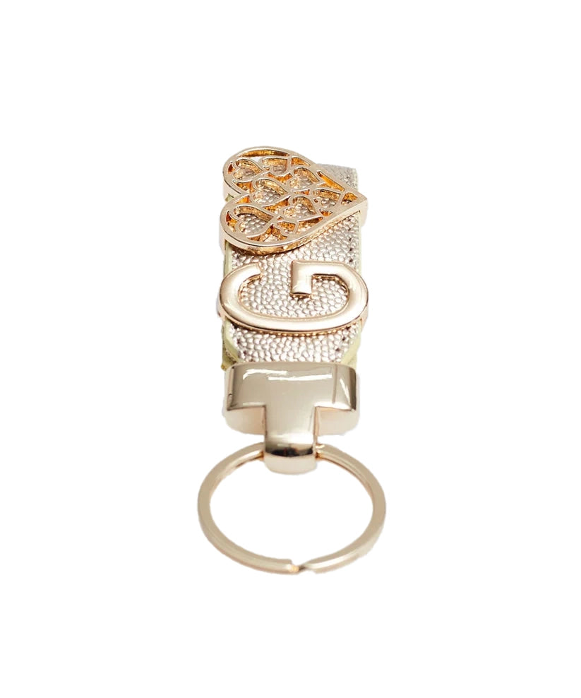 Personalized Gold Leather Keychain with Custom Letter
