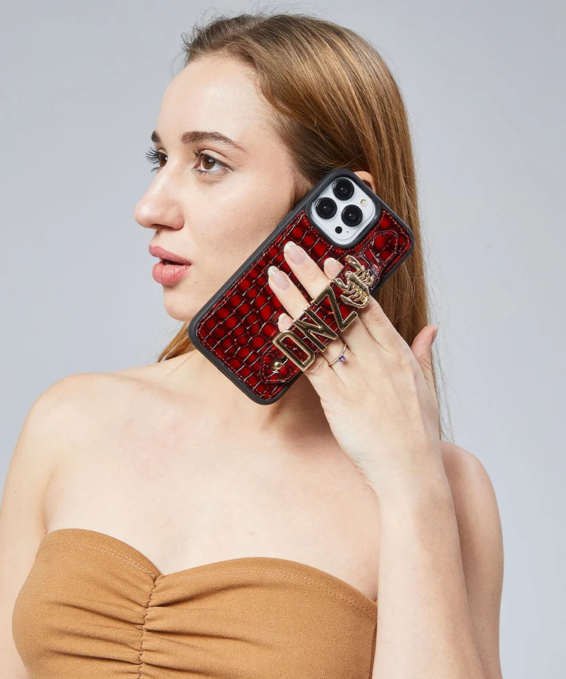 Personalized Red Zippo Leather iPhone Case | Handmade Genuine Calfskin