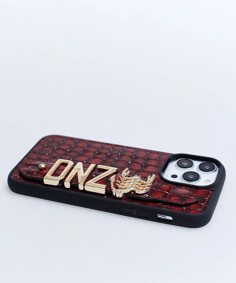 Personalized Red Zippo Leather iPhone Case | Handmade Genuine Calfskin