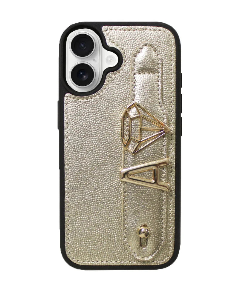 Personalized Gold Leather iPhone Case | Handmade Genuine Calfskin