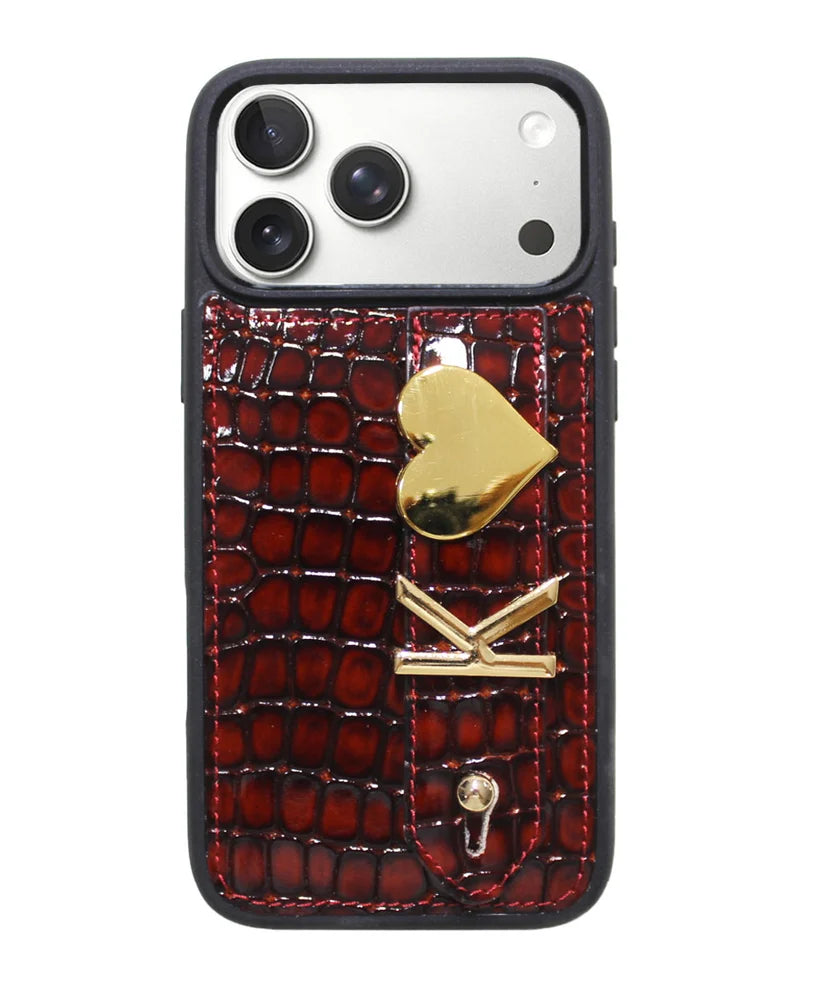 Personalized Red Zippo Leather iPhone Case | Handmade Genuine Calfskin