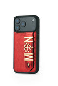 Personalized Gold Burgundy Leather iPhone Case | Handmade Genuine Calfskin