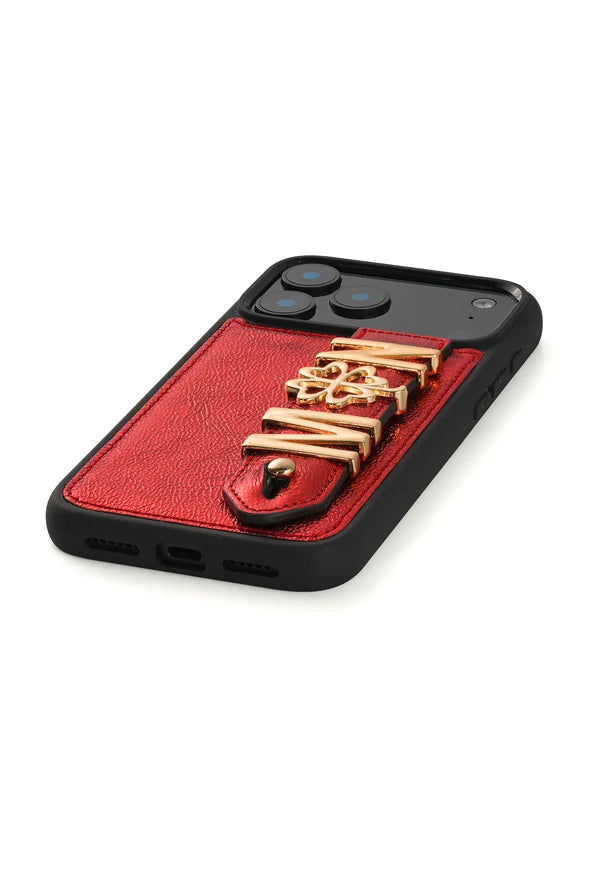Personalized Gold Burgundy Leather iPhone Case | Handmade Genuine Calfskin