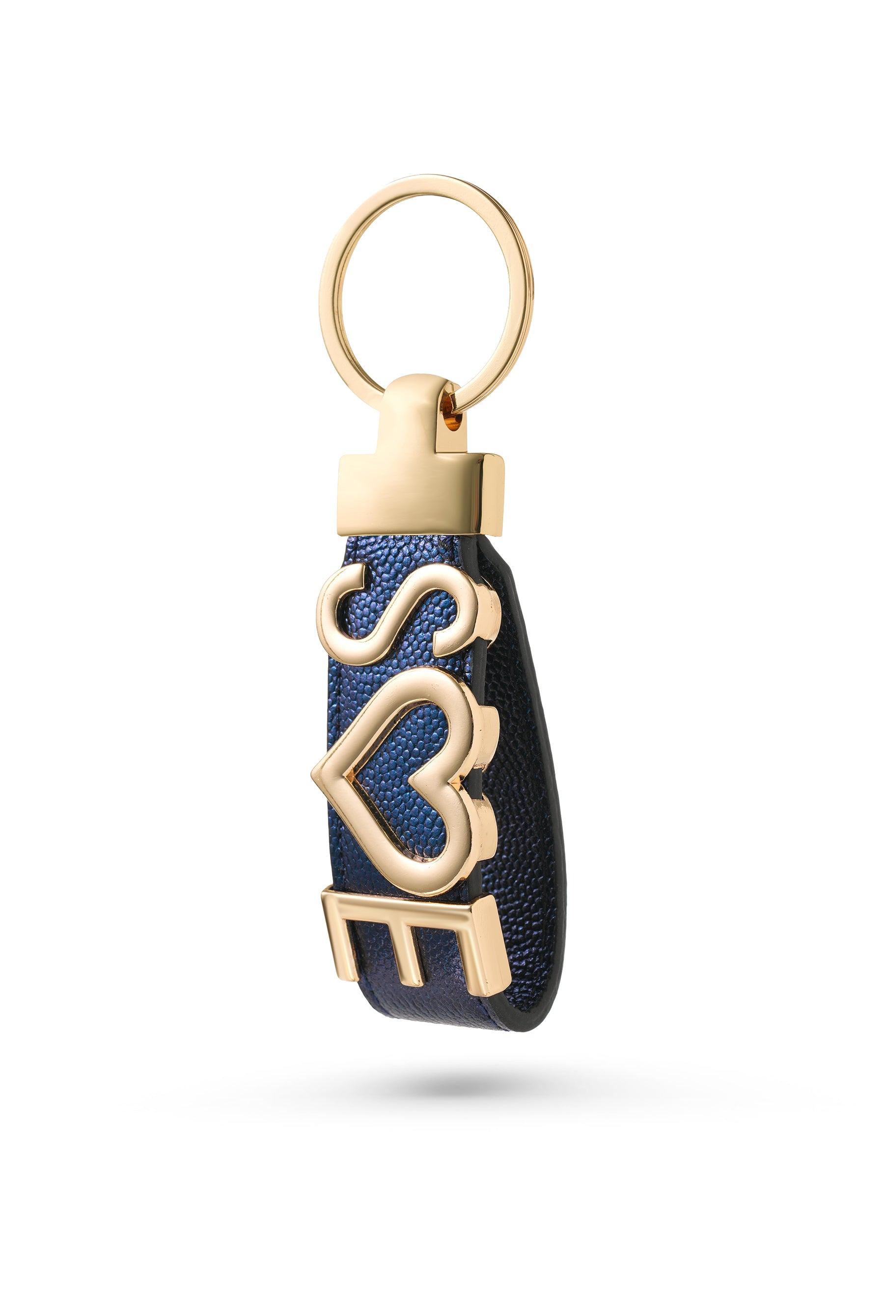 Handmade Navy Leather Keychain with Custom Letter