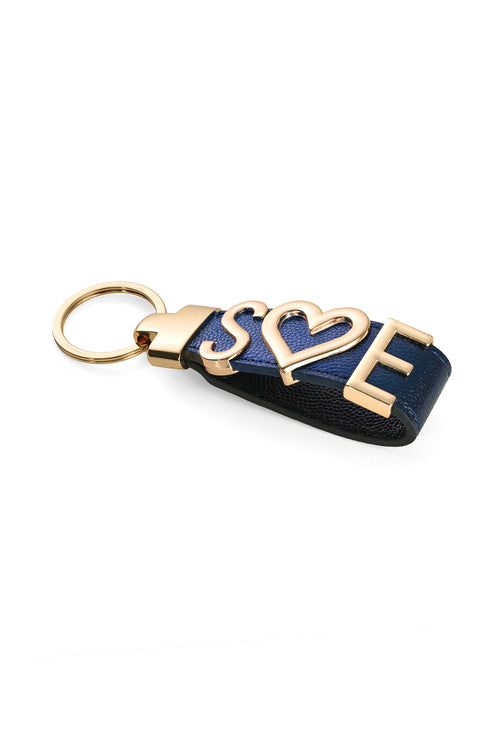 Handmade Navy Leather Keychain with Custom Letter