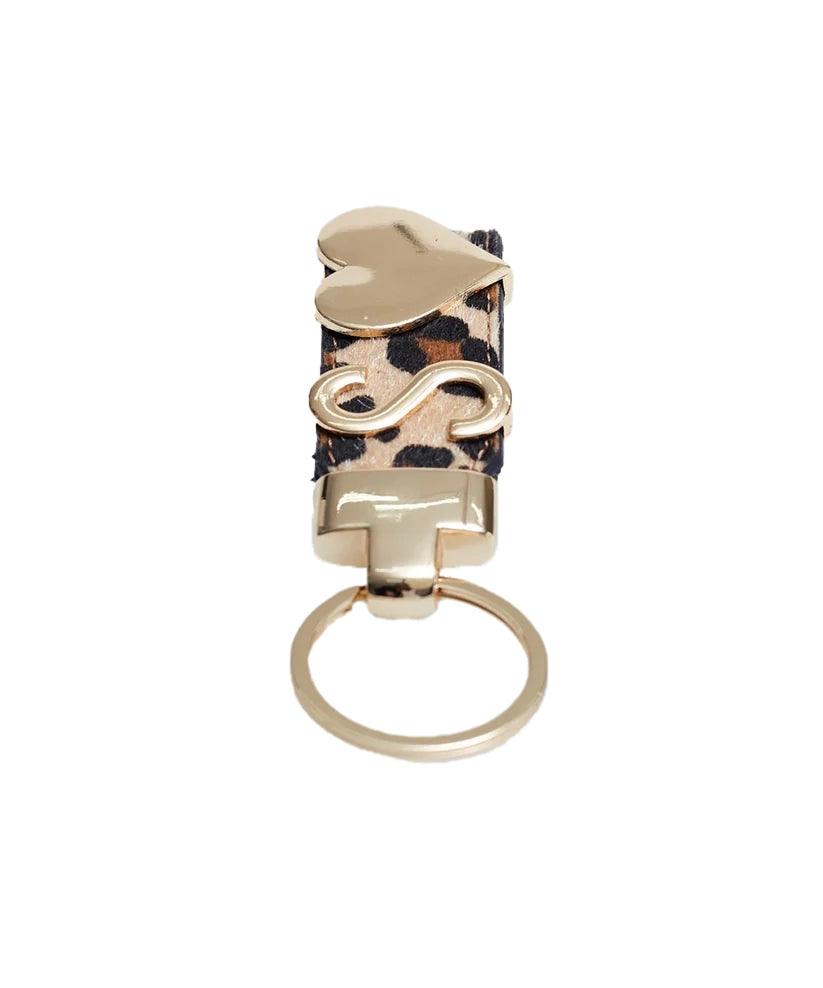 Personalized Cheetah Leather Keychain with Custom Letter