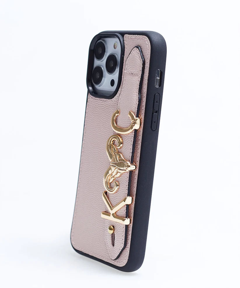 Personalized Dusty Pink Leather iPhone Case | Handmade Genuine Calfskin