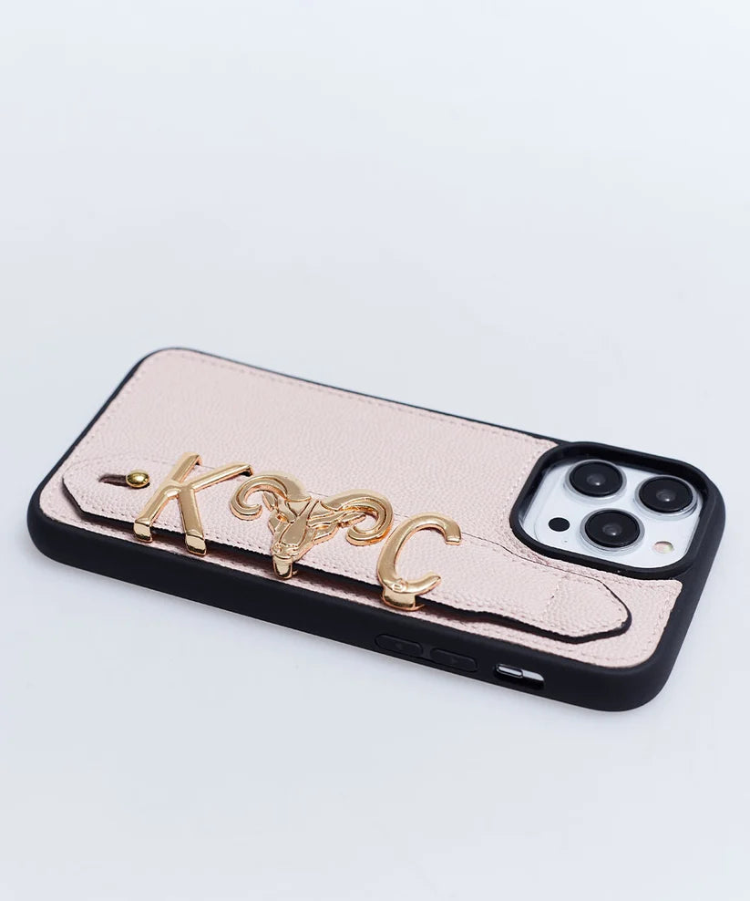 Personalized Dusty Pink Leather iPhone Case | Handmade Genuine Calfskin