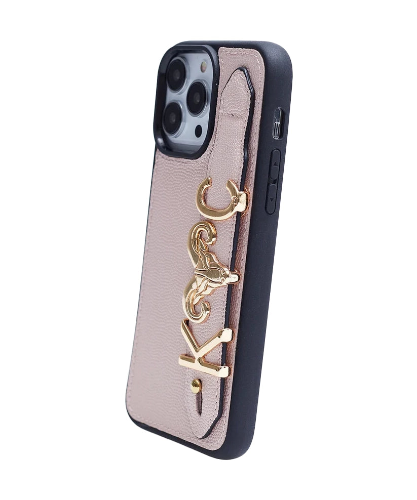 Personalized Dusty Pink Leather iPhone Case | Handmade Genuine Calfskin