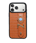 Personalized Orange Croco Leather iPhone Case | Handmade Genuine Calfskin