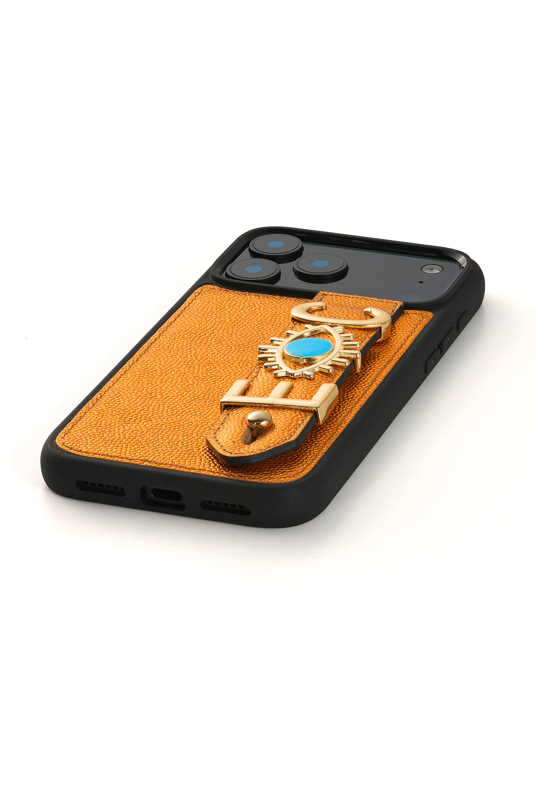 Personalized Orange Leather iPhone Case | Handmade Genuine Calfskin