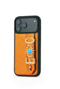 Personalized Orange Leather iPhone Case | Handmade Genuine Calfskin