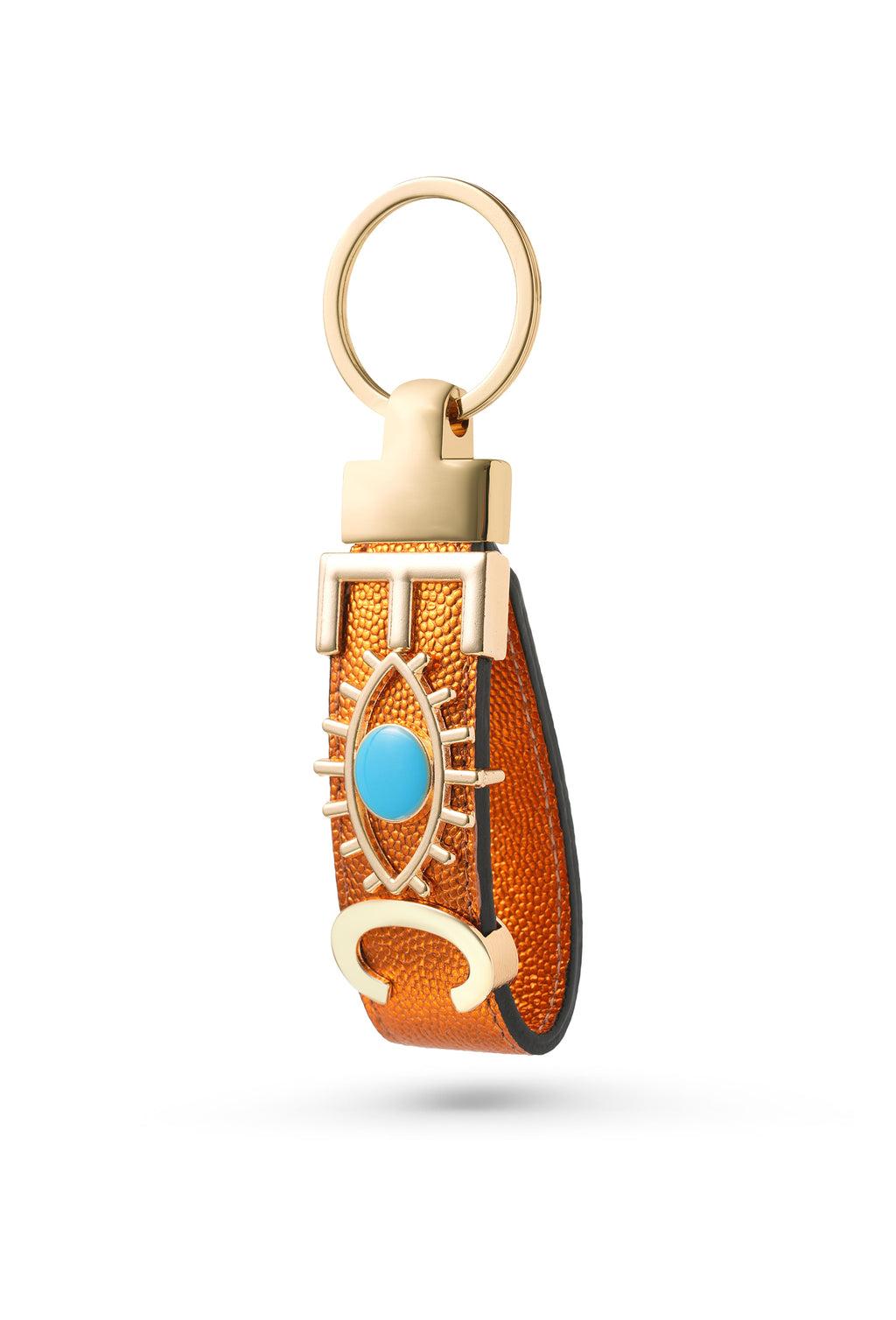 Personalized Orange Leather Keychain with Custom Letter