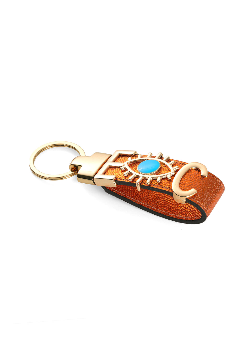 Personalized Orange Leather Keychain with Custom Letter