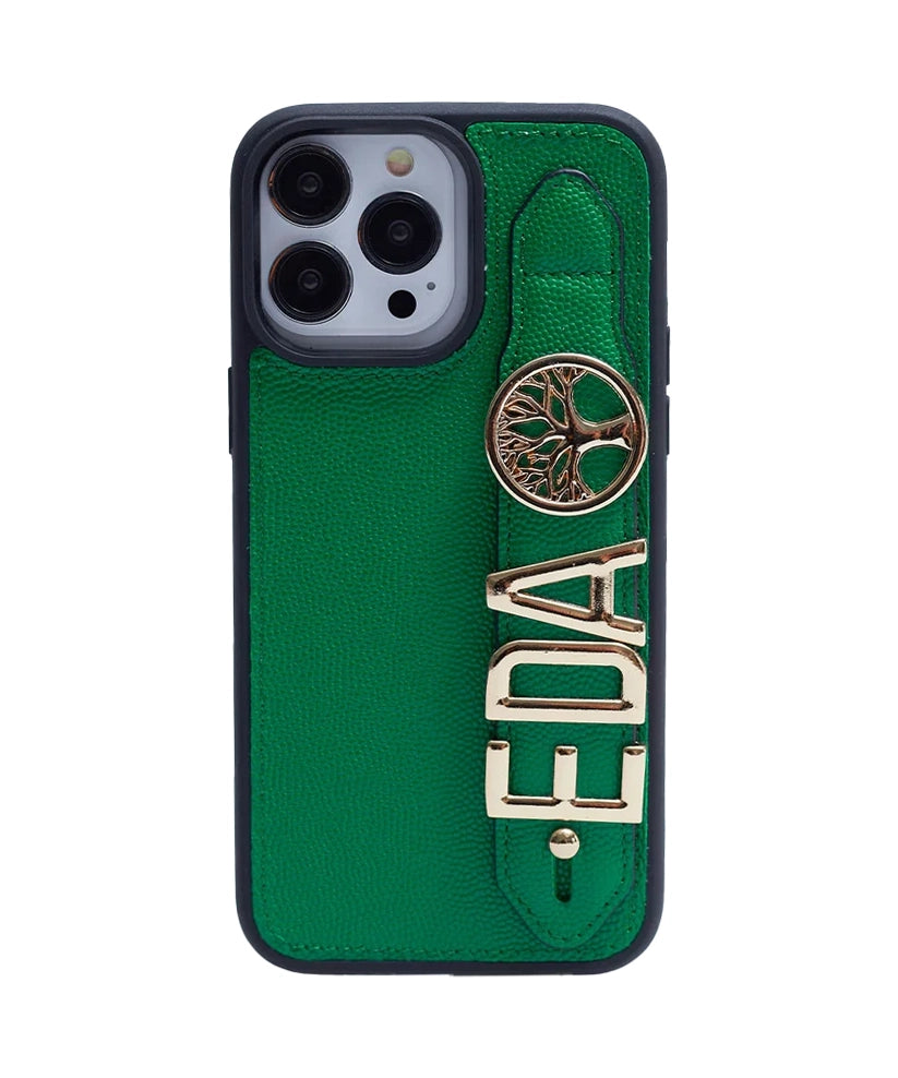 Personalized Green Leather iPhone Case | Handmade Genuine Calfskin