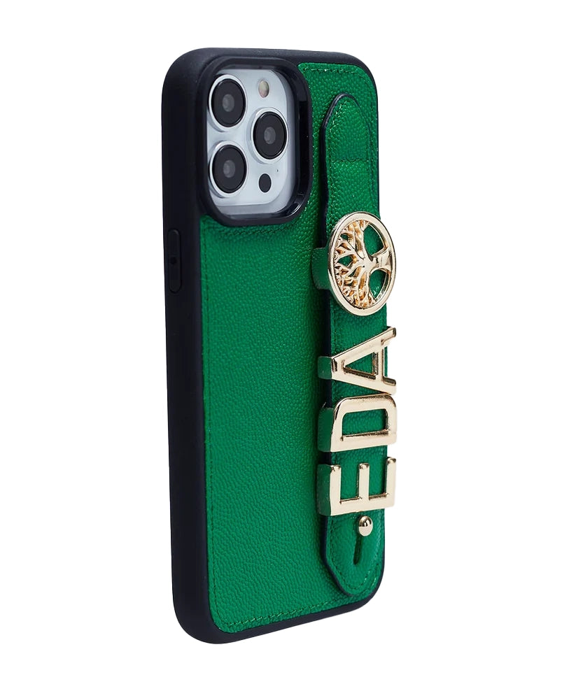 Personalized Green Leather iPhone Case | Handmade Genuine Calfskin