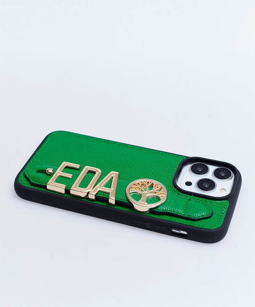 Personalized Green Leather iPhone Case | Handmade Genuine Calfskin