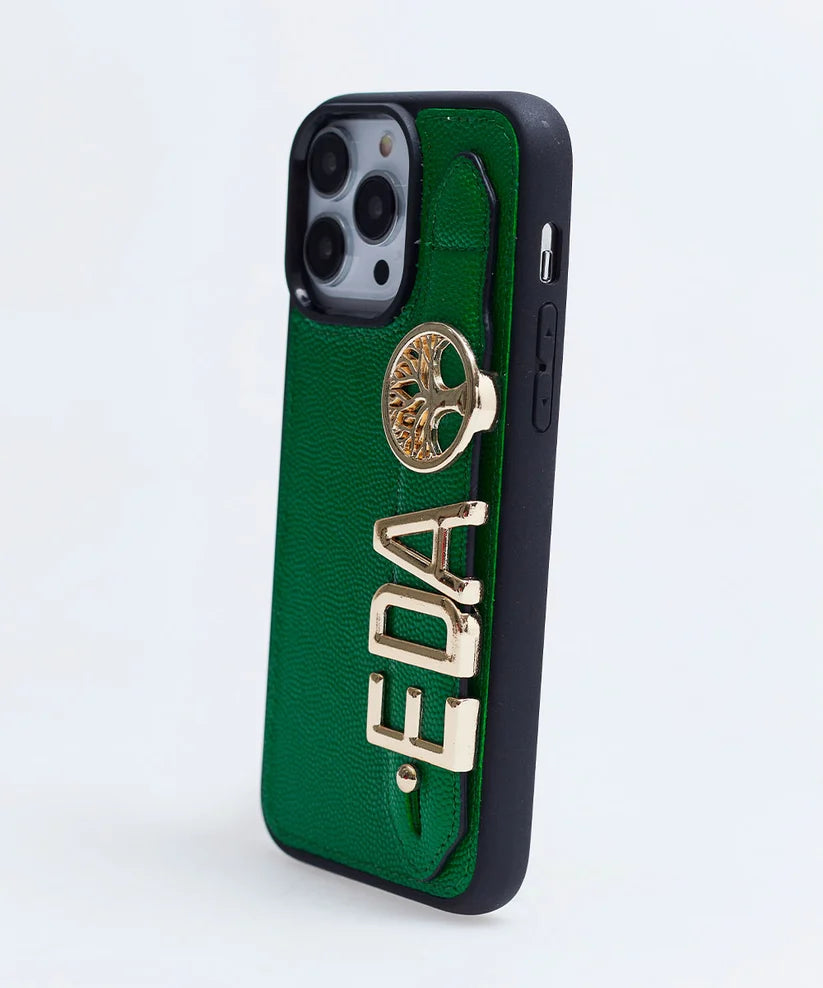Personalized Green Leather iPhone Case | Handmade Genuine Calfskin